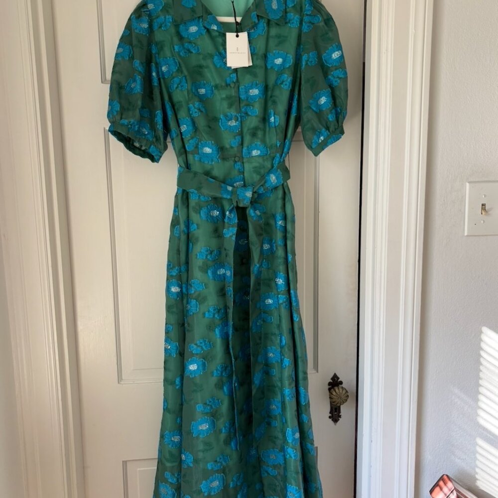 Green Floral Maxi Dress with Tie Waist - Picture 3 of 9